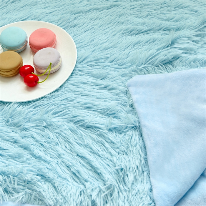 91家纺网 家纺一手货源 找家纺 品尚嘉2025水貂绒毛毯长毛绒法莱绒双层跨境外贸毯子 水蓝色