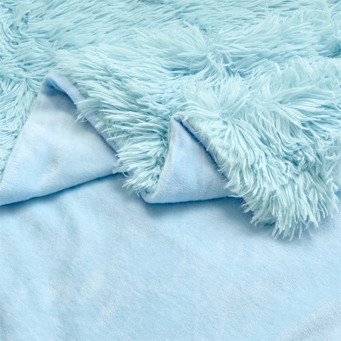 91家纺网 家纺一手货源 找家纺 品尚嘉2025水貂绒毛毯长毛绒法莱绒双层跨境外贸毯子 水蓝色