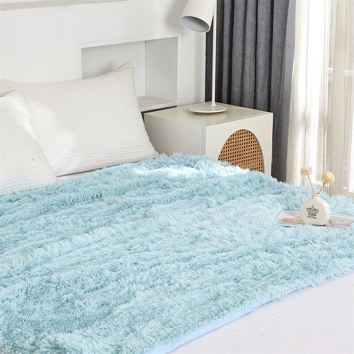 91家纺网 家纺一手货源 找家纺 品尚嘉2025水貂绒毛毯长毛绒法莱绒双层跨境外贸毯子 水蓝色