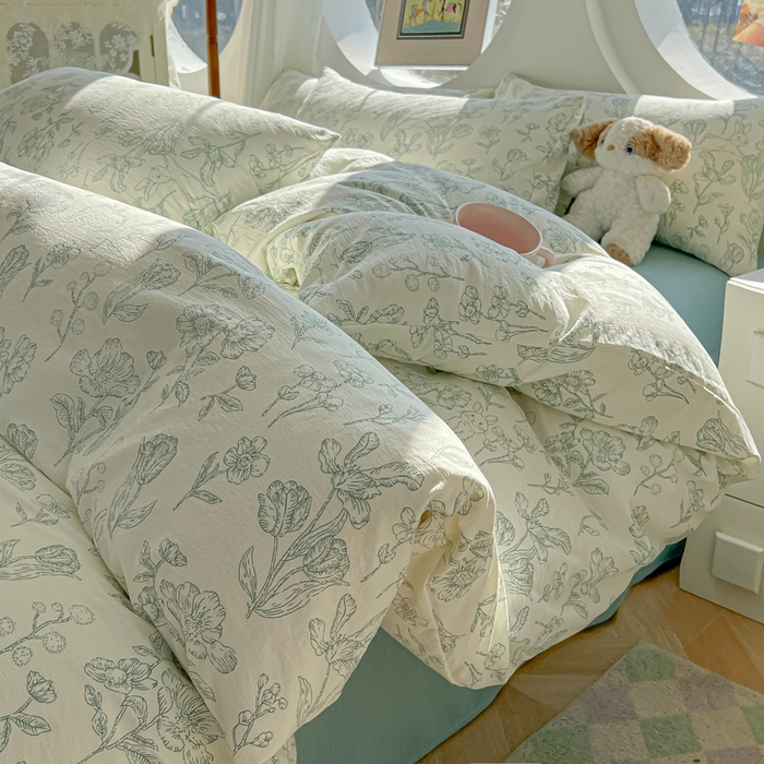 91家纺网 家纺一手货源 找家纺 （总）韩巢家纺 2025新款奶呼呼云感双层纱印花四件套