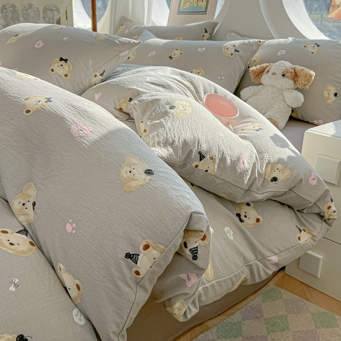 91家纺网 家纺一手货源 找家纺 （总）韩巢家纺 2025新款奶呼呼云感双层纱印花四件套