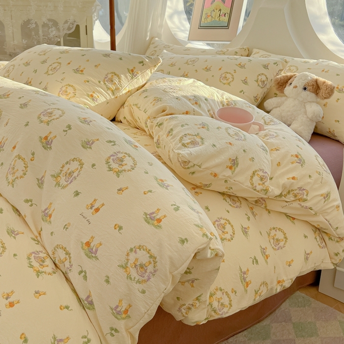 91家纺网 家纺一手货源 找家纺 （总）韩巢家纺 2025新款奶呼呼云感双层纱印花四件套