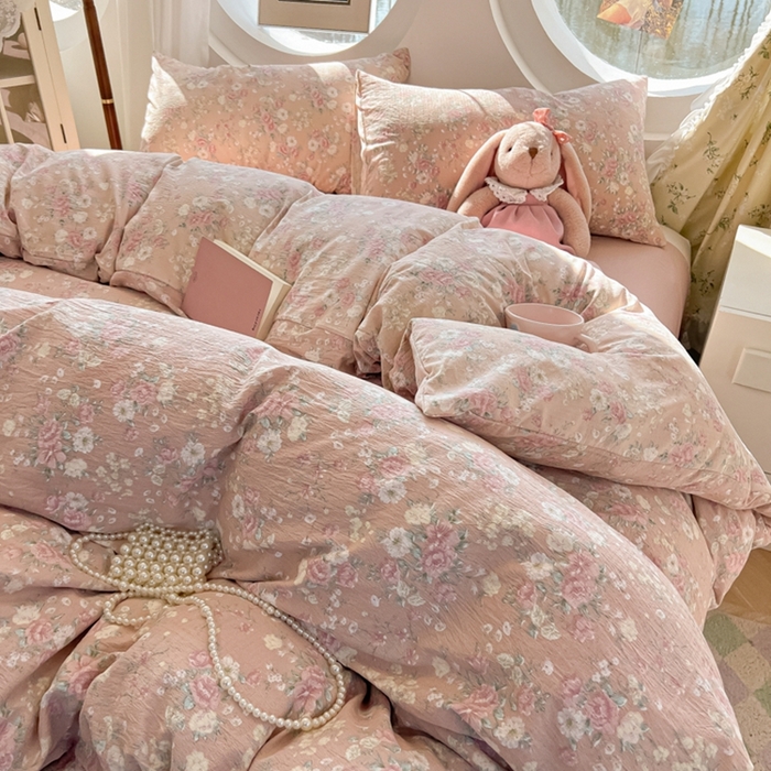 91家纺网 家纺一手货源 找家纺 韩巢家纺 2025新款奶呼呼云感双层纱印花四件套 爱如星辰