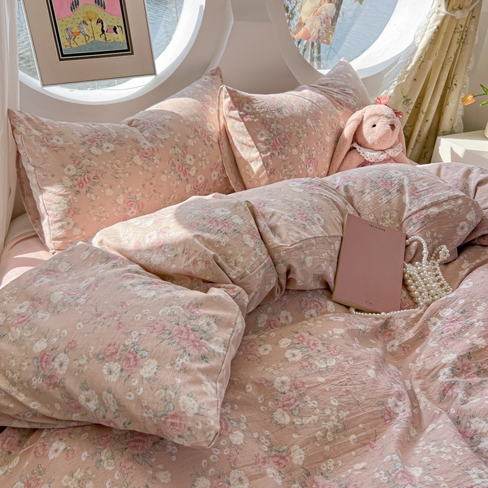 91家纺网 家纺一手货源 找家纺 韩巢家纺 2025新款奶呼呼云感双层纱印花四件套 爱如星辰