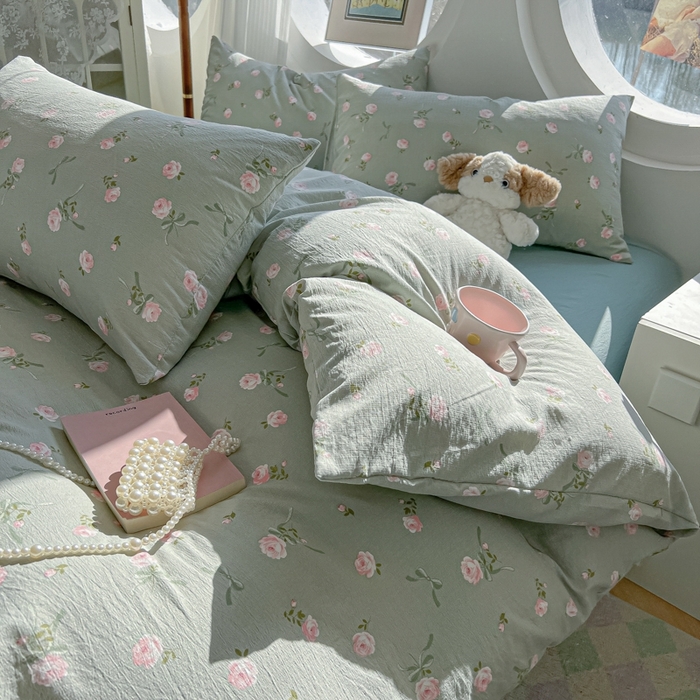 91家纺网 家纺一手货源 找家纺 韩巢家纺 2025新款奶呼呼云感双层纱印花四件套 半生倾慕