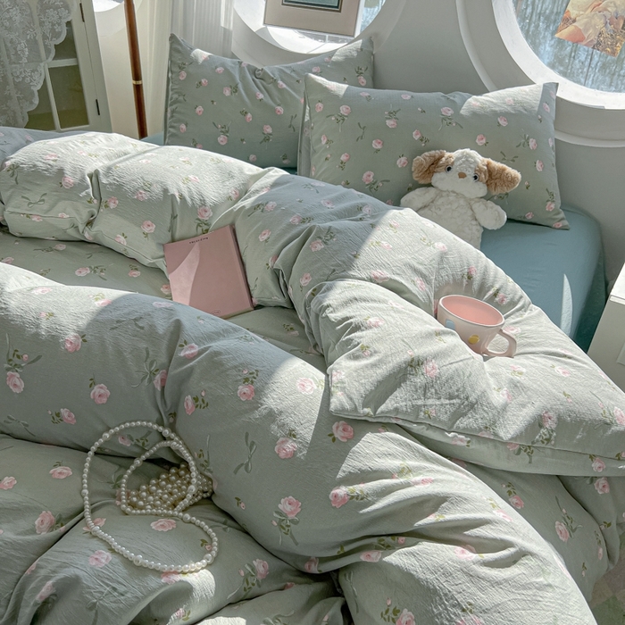 91家纺网 家纺一手货源 找家纺 韩巢家纺 2025新款奶呼呼云感双层纱印花四件套 半生倾慕