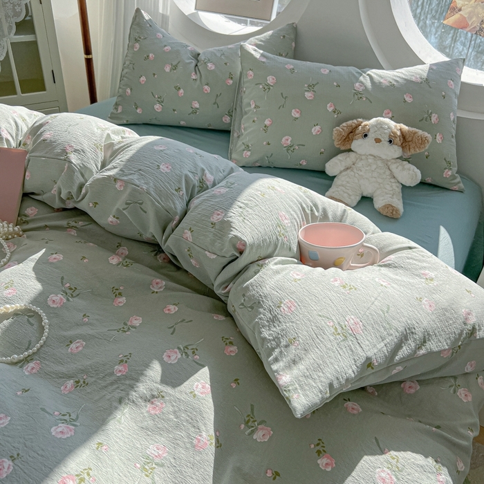 91家纺网 家纺一手货源 找家纺 韩巢家纺 2025新款奶呼呼云感双层纱印花四件套 半生倾慕