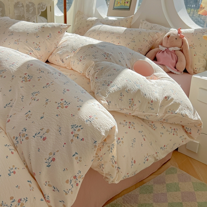 韩巢家纺 2025新款奶呼呼云感双层纱印花四件套 春风十里