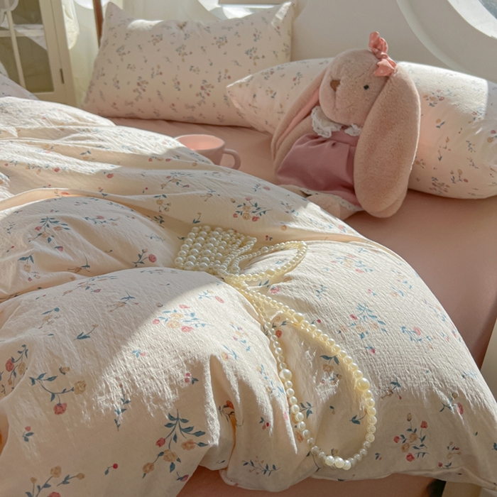 91家纺网 家纺一手货源 找家纺 韩巢家纺 2025新款奶呼呼云感双层纱印花四件套 春风十里