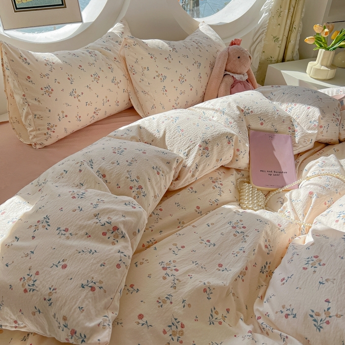 91家纺网 家纺一手货源 找家纺 韩巢家纺 2025新款奶呼呼云感双层纱印花四件套 春风十里