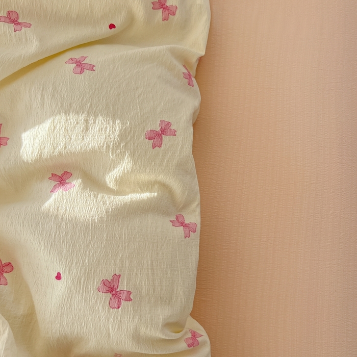 91家纺网 家纺一手货源 找家纺 韩巢家纺 2025新款奶呼呼云感双层纱印花四件套 粉相思