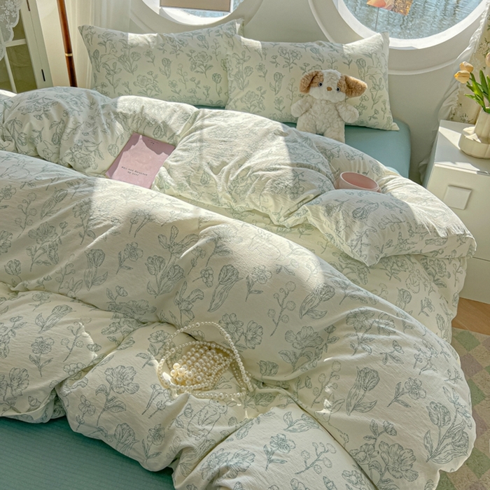 91家纺网 家纺一手货源 找家纺 韩巢家纺 2025新款奶呼呼云感双层纱印花四件套 海像森林