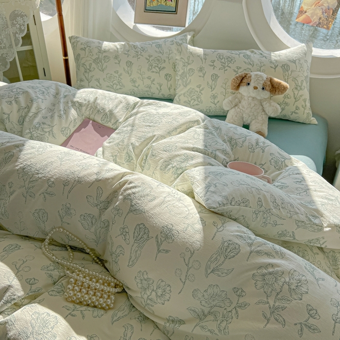 91家纺网 家纺一手货源 找家纺 韩巢家纺 2025新款奶呼呼云感双层纱印花四件套 海像森林