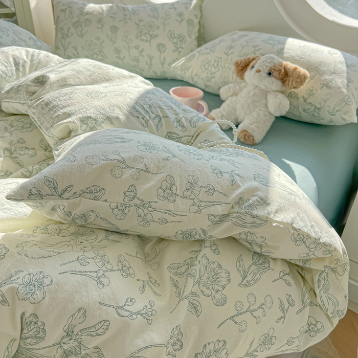 91家纺网 家纺一手货源 找家纺 韩巢家纺 2025新款奶呼呼云感双层纱印花四件套 海像森林