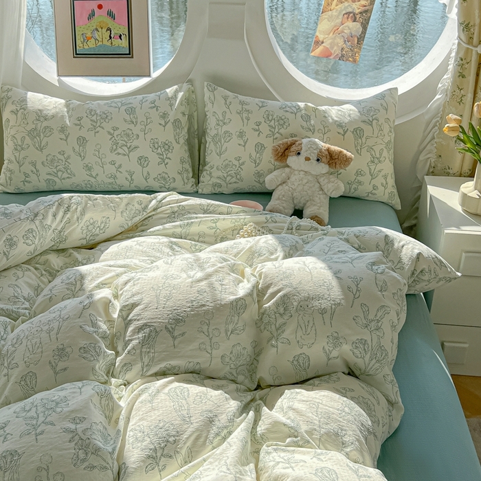 91家纺网 家纺一手货源 找家纺 韩巢家纺 2025新款奶呼呼云感双层纱印花四件套 海像森林