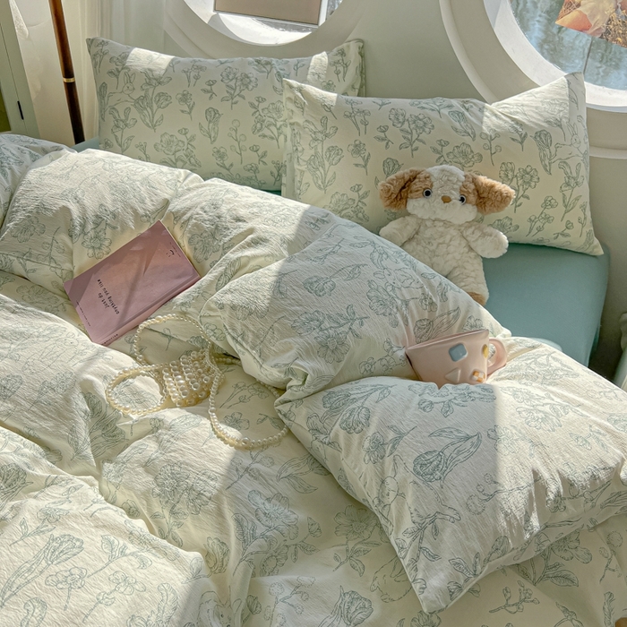 91家纺网 家纺一手货源 找家纺 韩巢家纺 2025新款奶呼呼云感双层纱印花四件套 海像森林