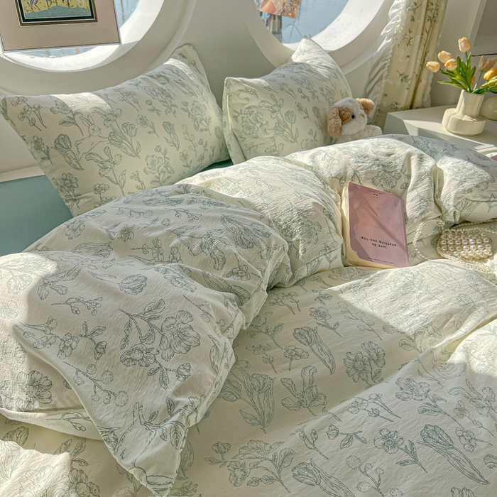 91家纺网 家纺一手货源 找家纺 韩巢家纺 2025新款奶呼呼云感双层纱印花四件套 海像森林