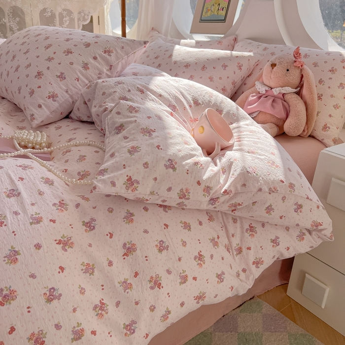 91家纺网 家纺一手货源 找家纺 韩巢家纺 2025新款奶呼呼云感双层纱印花四件套 落日暮年