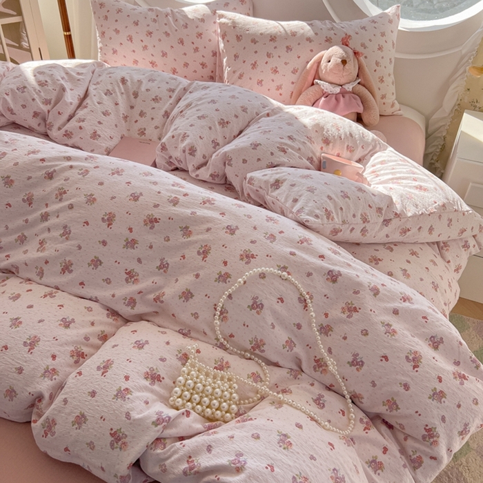 91家纺网 家纺一手货源 找家纺 韩巢家纺 2025新款奶呼呼云感双层纱印花四件套 落日暮年