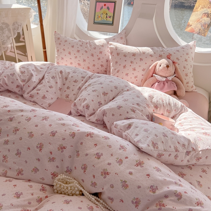 91家纺网 家纺一手货源 找家纺 韩巢家纺 2025新款奶呼呼云感双层纱印花四件套 落日暮年