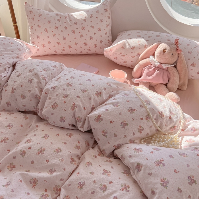 91家纺网 家纺一手货源 找家纺 韩巢家纺 2025新款奶呼呼云感双层纱印花四件套 落日暮年