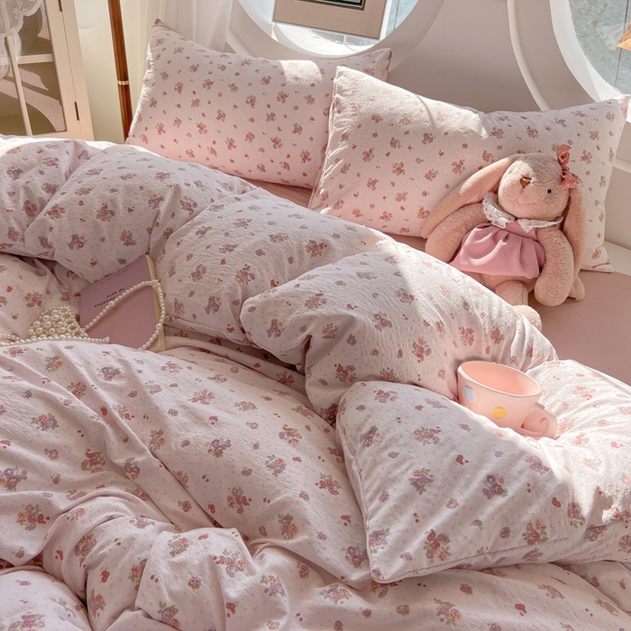 91家纺网 家纺一手货源 找家纺 韩巢家纺 2025新款奶呼呼云感双层纱印花四件套 落日暮年