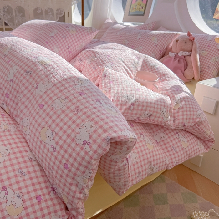 韩巢家纺 2025新款奶呼呼云感双层纱印花四件套 猫猫晚宴