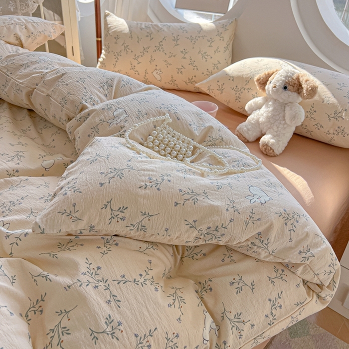 91家纺网 家纺一手货源 找家纺 韩巢家纺 2025新款奶呼呼云感双层纱印花四件套 森田野园