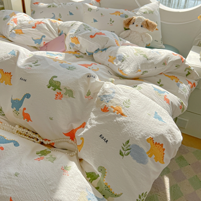 91家纺网 家纺一手货源 找家纺 韩巢家纺 2025新款奶呼呼云感双层纱印花四件套 树林小小龙