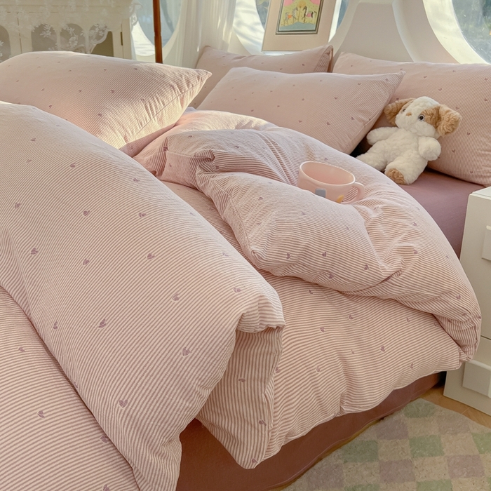 韩巢家纺 2025新款奶呼呼云感双层纱印花四件套 紫倾心