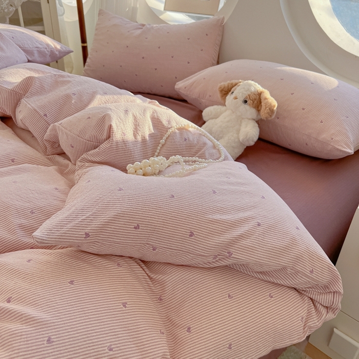 91家纺网 家纺一手货源 找家纺 韩巢家纺 2025新款奶呼呼云感双层纱印花四件套 紫倾心