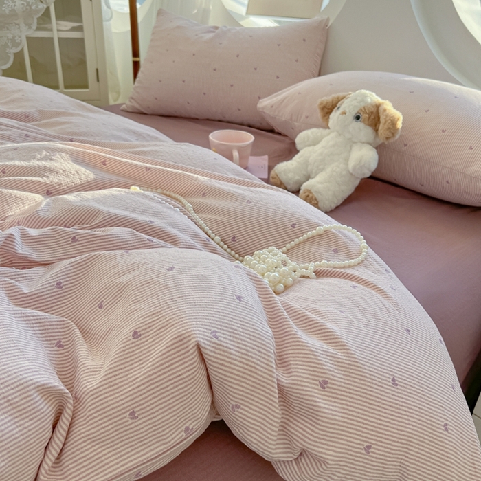 91家纺网 家纺一手货源 找家纺 韩巢家纺 2025新款奶呼呼云感双层纱印花四件套 紫倾心