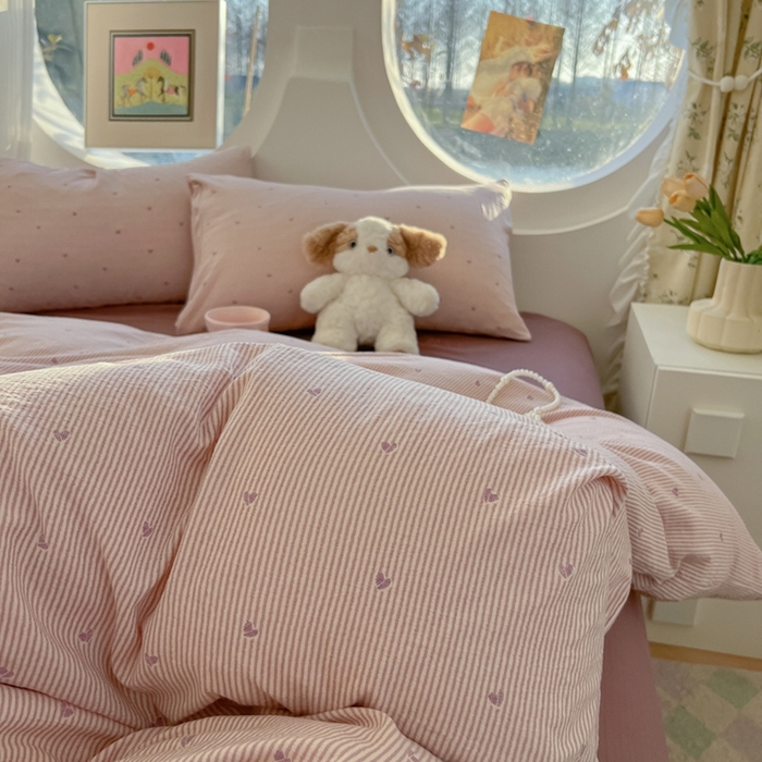 91家纺网 家纺一手货源 找家纺 韩巢家纺 2025新款奶呼呼云感双层纱印花四件套 紫倾心