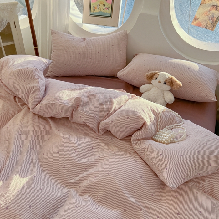 91家纺网 家纺一手货源 找家纺 韩巢家纺 2025新款奶呼呼云感双层纱印花四件套 紫倾心