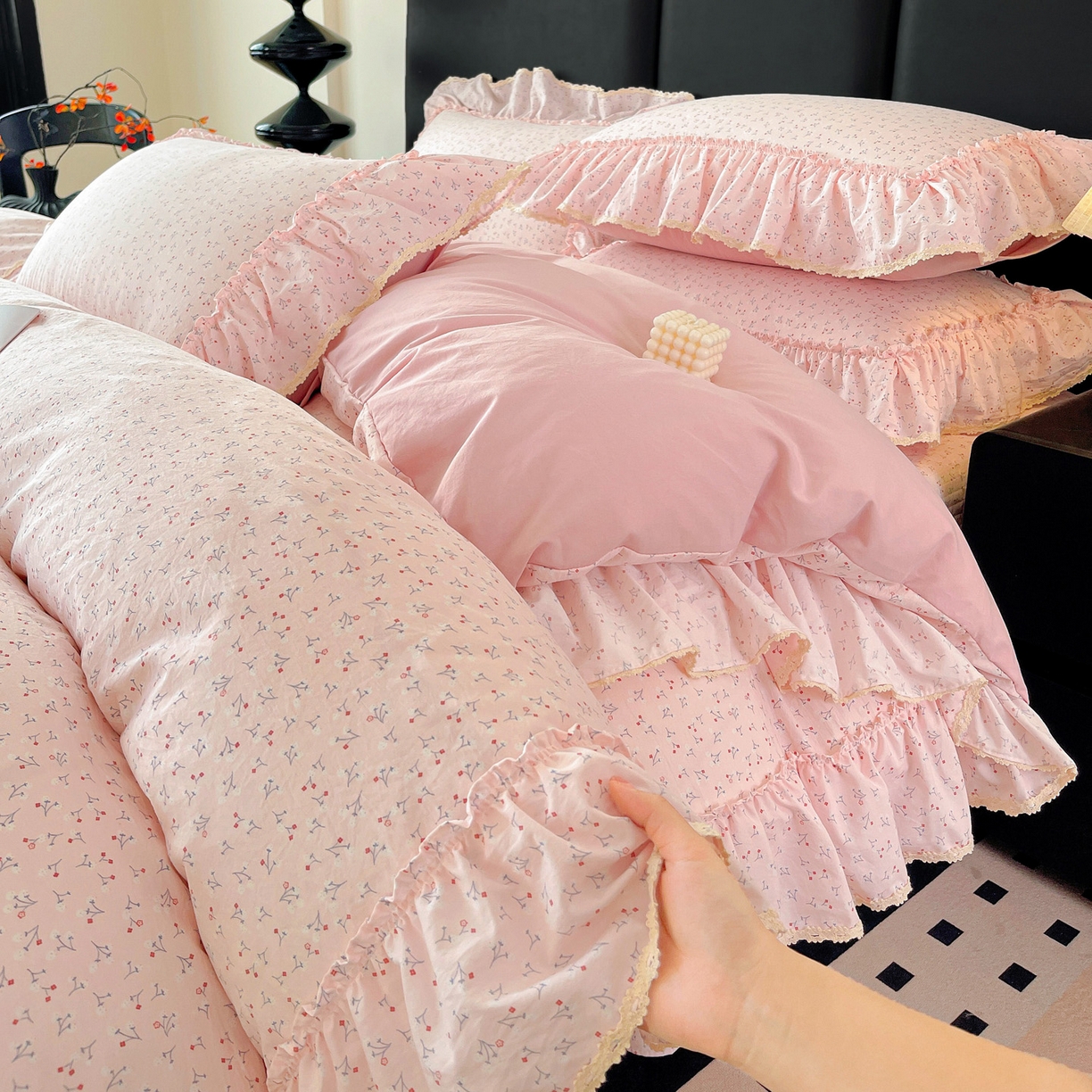 富米莱单品馆 2026新款法式大花边A类古法仿棉云感纱单被套 大花边-粉花柔卧