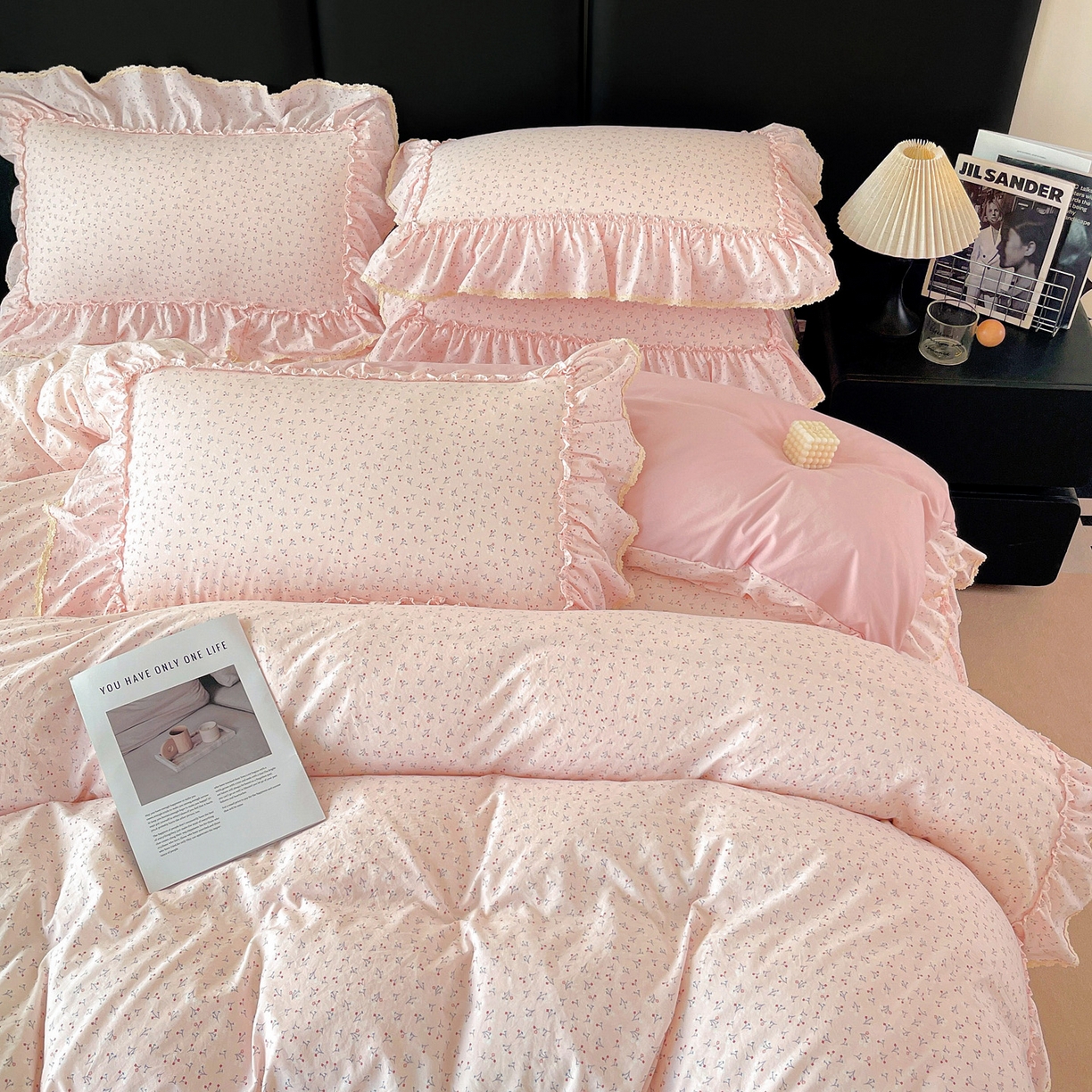 91家纺网 家纺一手货源 找家纺 富米莱单品馆 2026新款法式大花边A类古法仿棉云感纱单被套 大花边-粉花柔卧