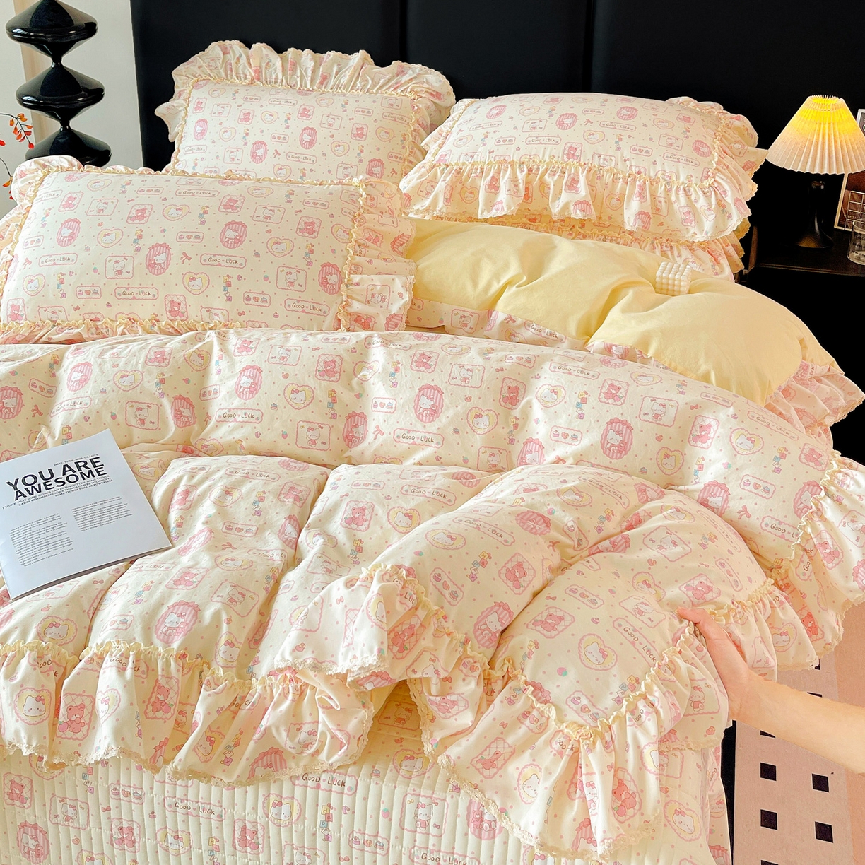 91家纺网 家纺一手货源 找家纺 富米莱单品馆 2026新款法式大花边A类古法仿棉云感纱单被套 大花边-粉樱kt