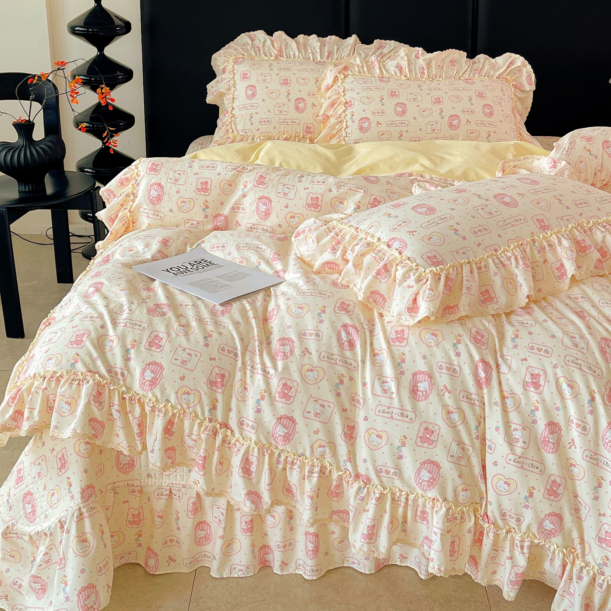 91家纺网 家纺一手货源 找家纺 富米莱单品馆 2026新款法式大花边A类古法仿棉云感纱单被套 大花边-粉樱kt