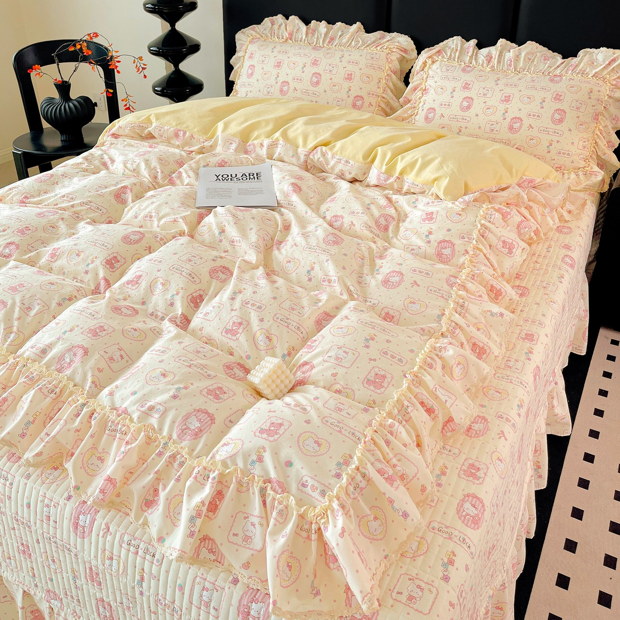 91家纺网 家纺一手货源 找家纺 富米莱单品馆 2026新款法式大花边A类古法仿棉云感纱单被套 大花边-粉樱kt