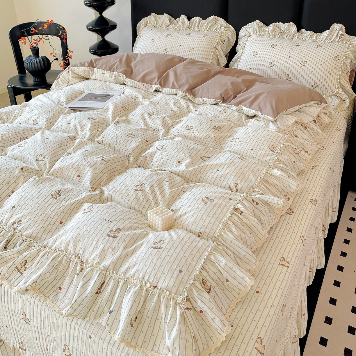 91家纺网 家纺一手货源 找家纺 富米莱单品馆 2026新款法式大花边A类古法仿棉云感纱单被套 大花边-好运木马