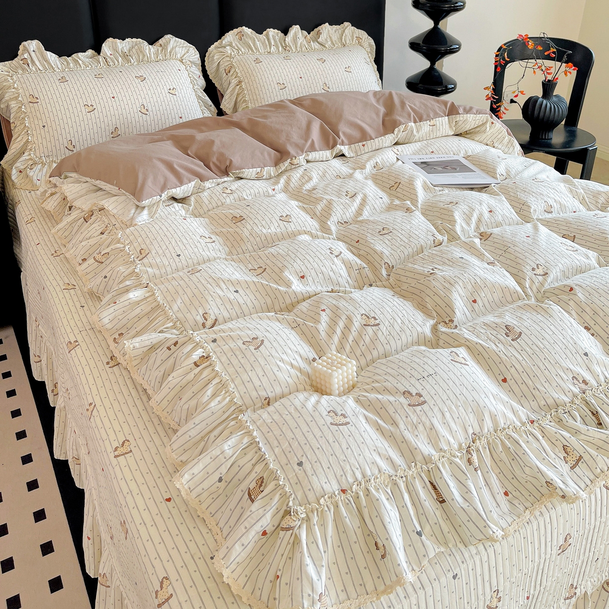 91家纺网 家纺一手货源 找家纺 富米莱单品馆 2026新款法式大花边A类古法仿棉云感纱单被套 大花边-好运木马