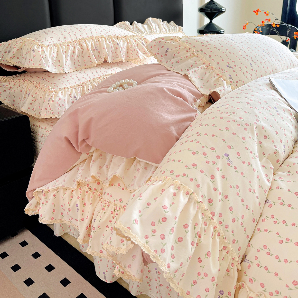 91家纺网 家纺一手货源 找家纺 富米莱单品馆 2026新款法式大花边A类古法仿棉云感纱单被套 大花边-花梦蔓