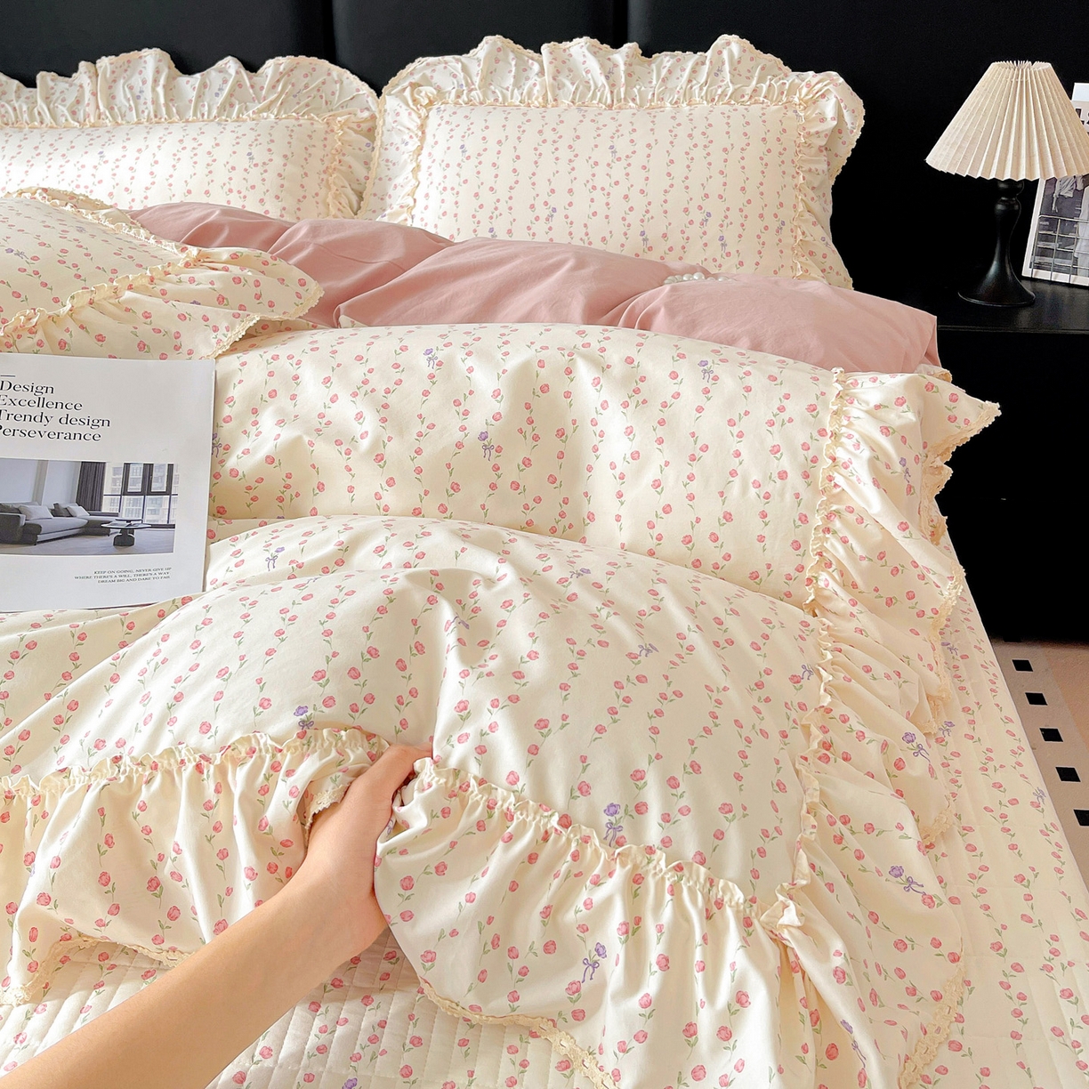 91家纺网 家纺一手货源 找家纺 富米莱单品馆 2026新款法式大花边A类古法仿棉云感纱单被套 大花边-花梦蔓