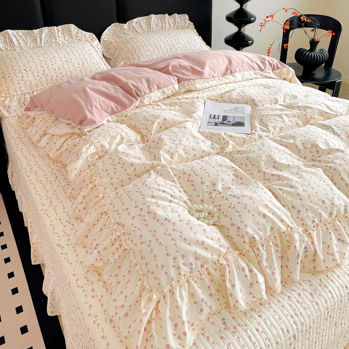 91家纺网 家纺一手货源 找家纺 富米莱单品馆 2026新款法式大花边A类古法仿棉云感纱单被套 大花边-花梦蔓