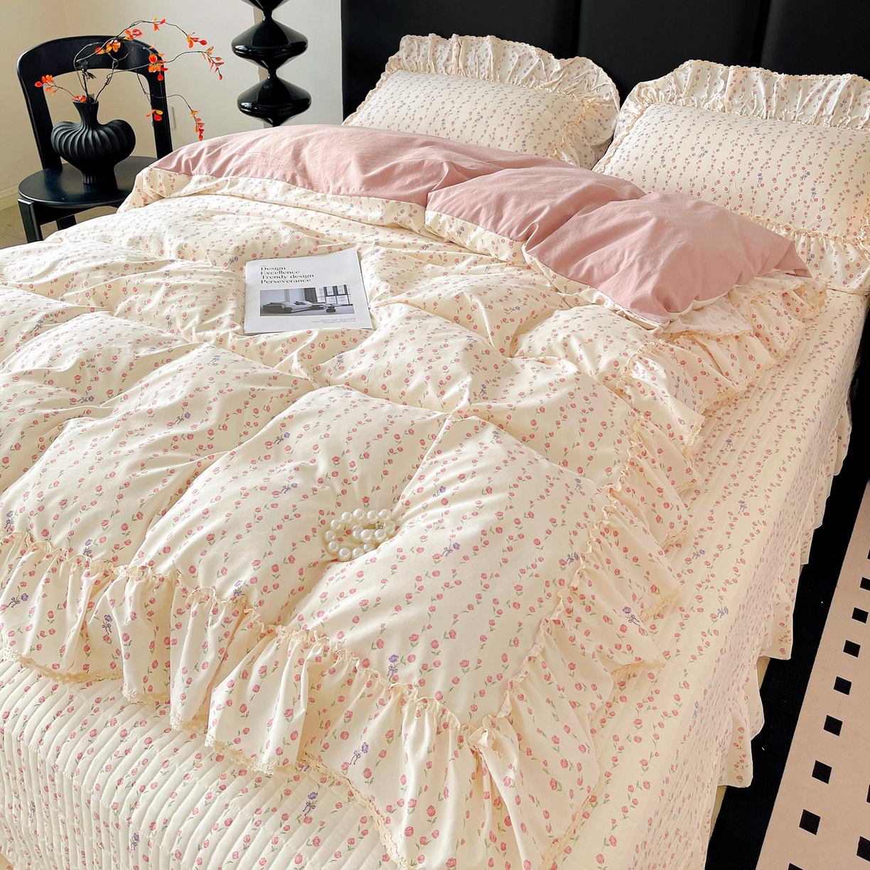 91家纺网 家纺一手货源 找家纺 富米莱单品馆 2026新款法式大花边A类古法仿棉云感纱单被套 大花边-花梦蔓