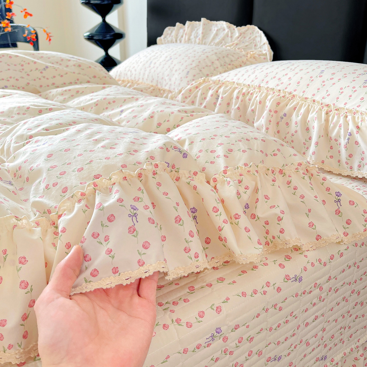 91家纺网 家纺一手货源 找家纺 富米莱单品馆 2026新款法式大花边A类古法仿棉云感纱单被套 大花边-花梦蔓