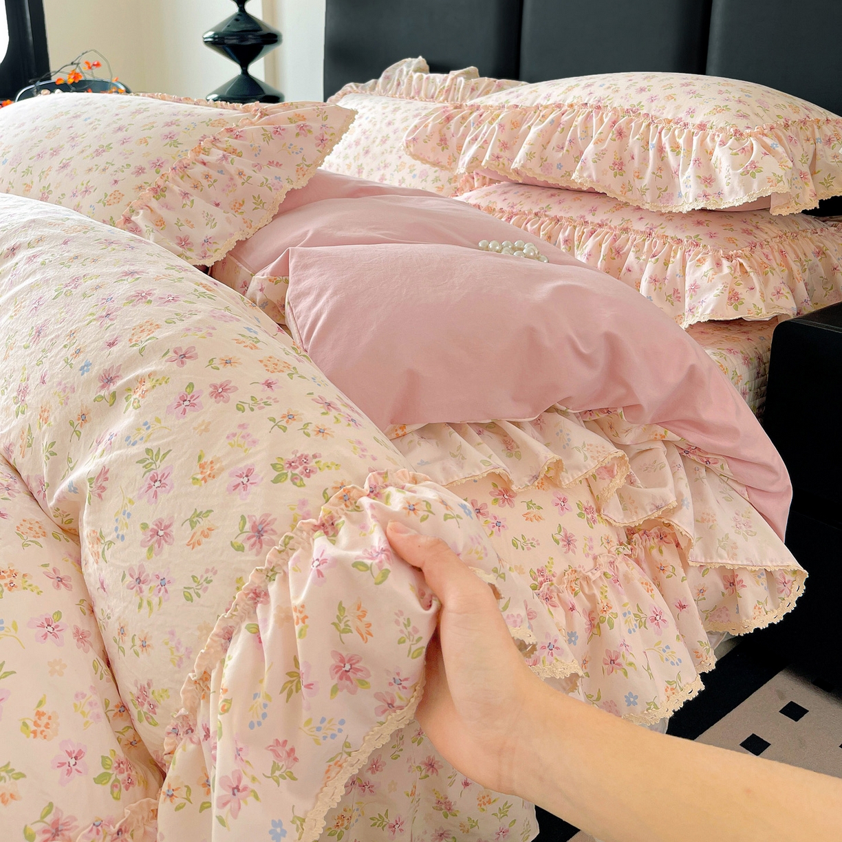 91家纺网 家纺一手货源 找家纺 富米莱单品馆 2026新款法式大花边A类古法仿棉云感纱单被套 大花边-花意飘香,大花边-花意飘香