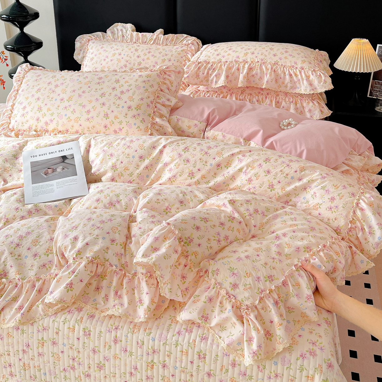 91家纺网 家纺一手货源 找家纺 富米莱单品馆 2026新款法式大花边A类古法仿棉云感纱单被套 大花边-花意飘香