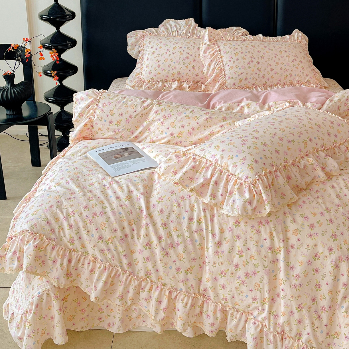 91家纺网 家纺一手货源 找家纺 富米莱单品馆 2026新款法式大花边A类古法仿棉云感纱单被套 大花边-花意飘香