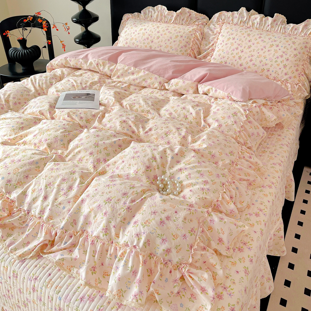 91家纺网 家纺一手货源 找家纺 富米莱单品馆 2026新款法式大花边A类古法仿棉云感纱单被套 大花边-花意飘香